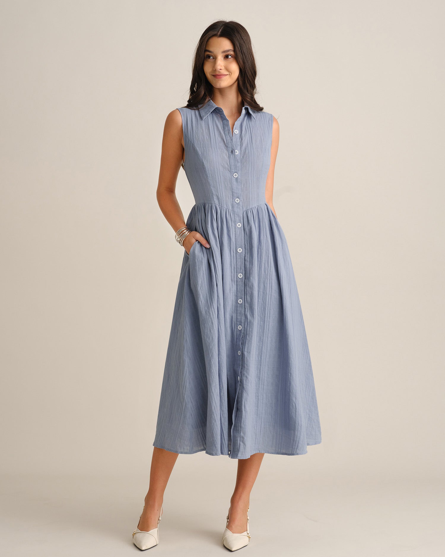 Women's Woven Cotton Midi Dresses - RIHOAS