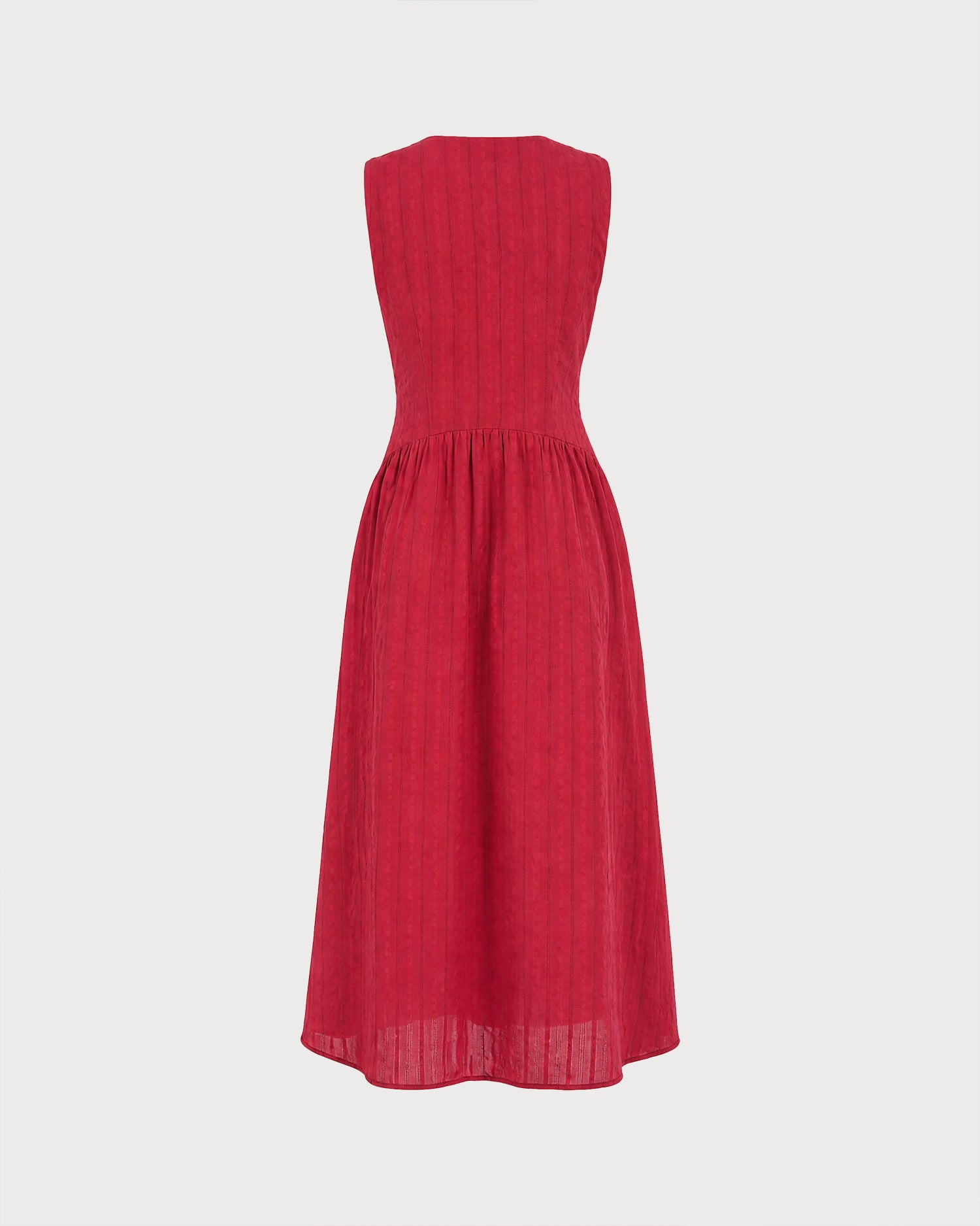 Red V Neck Sleeveless Button Midi Dress 04