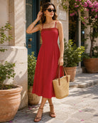 Women's Woven Cotton Midi Dresses Dresses - RIHOAS