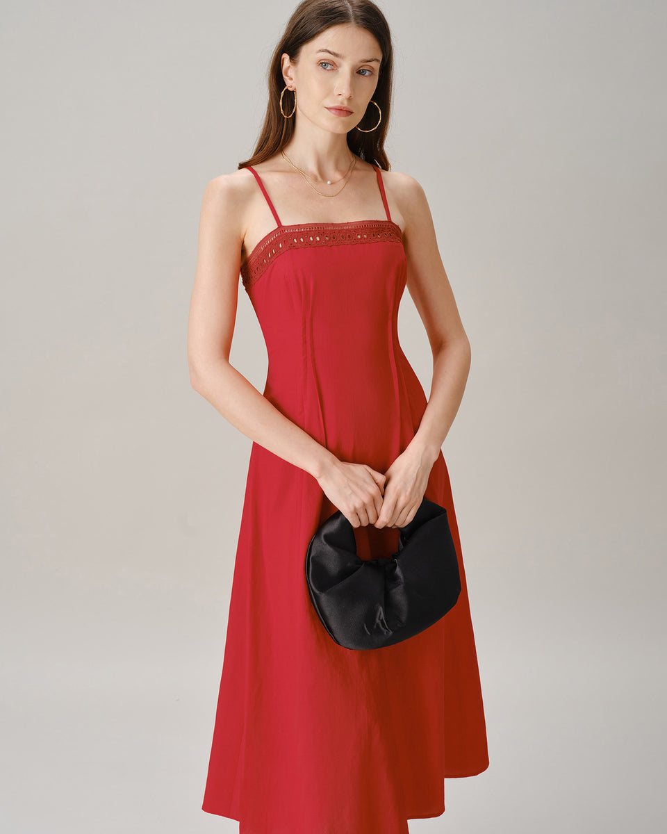 Red Square Neck Lace ALine Midi Dress & Reviews Red Dresses RIHOAS — free download