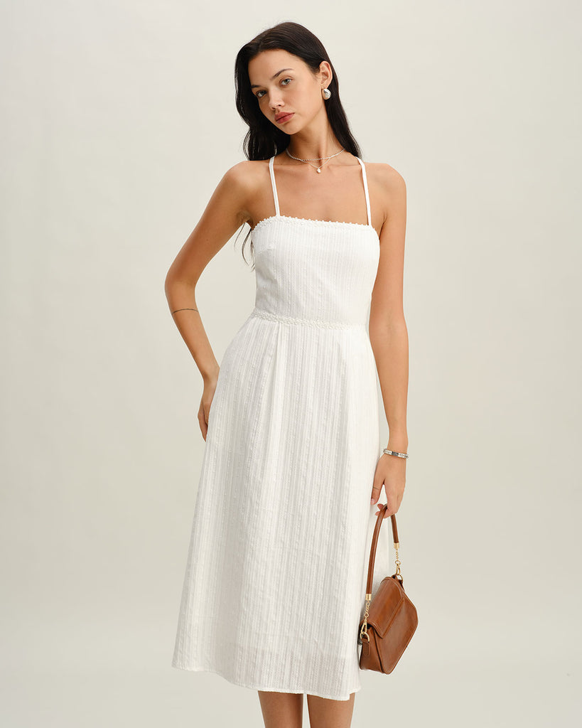 Women's Woven Cotton Midi Dresses White Dresses - RIHOAS