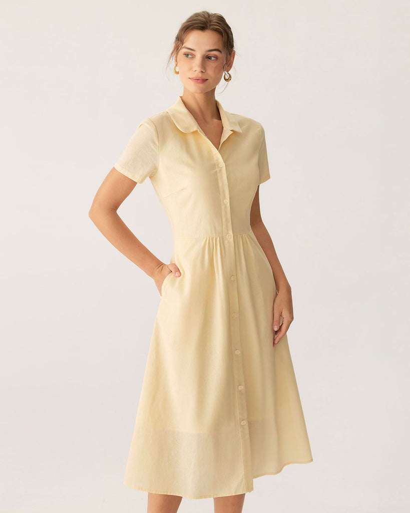 Women's Woven Cotton Midi Dresses Yellow Dresses - RIHOAS