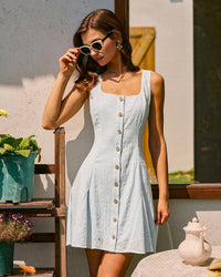 Women's Woven Cotton Mini Dress Blue Dresses - RIHOAS