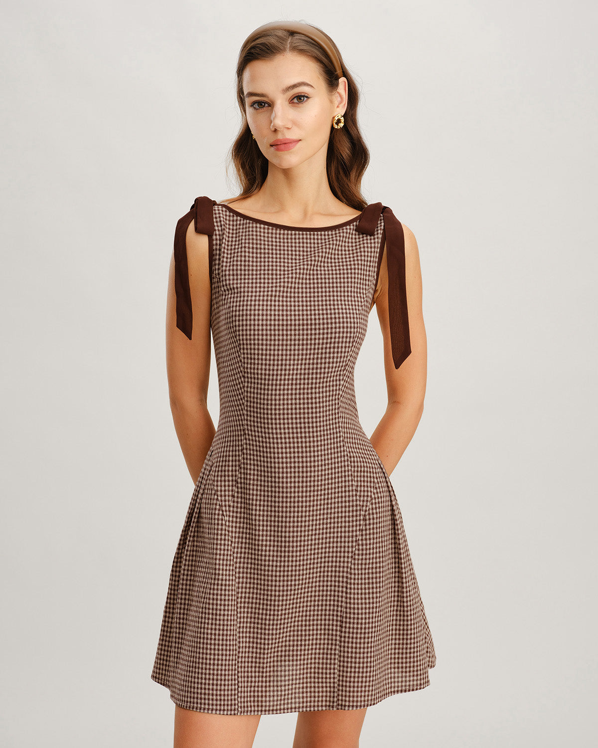 Women's Woven Cotton Mini Dress Brown Dresses - RIHOAS