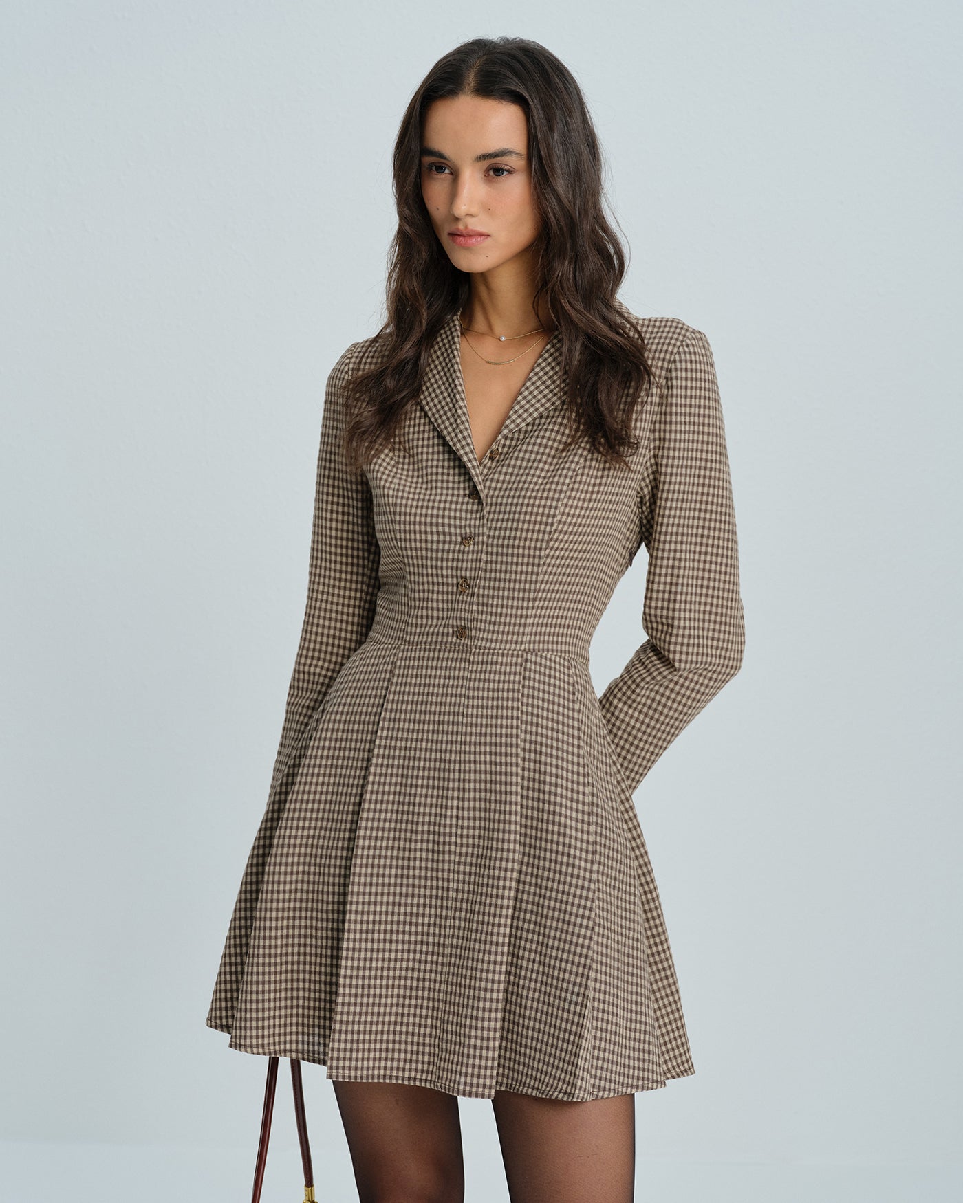 Rihoas Plaid Button Down Mini Dress | Long Sleeve Lapel Pleated A Line for Work, Casual, Date, Brown / L Rihoas Plaid Button Down Mini Dress | Long Sleeve Lapel Pleated A Line for Work, Casual, Date, Brown / L