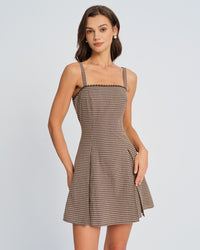 Women's Woven Cotton Mini Dress Brown Dresses - RIHOAS