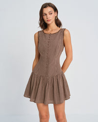 Women's Woven Cotton Mini Dress Brown Dresses - RIHOAS