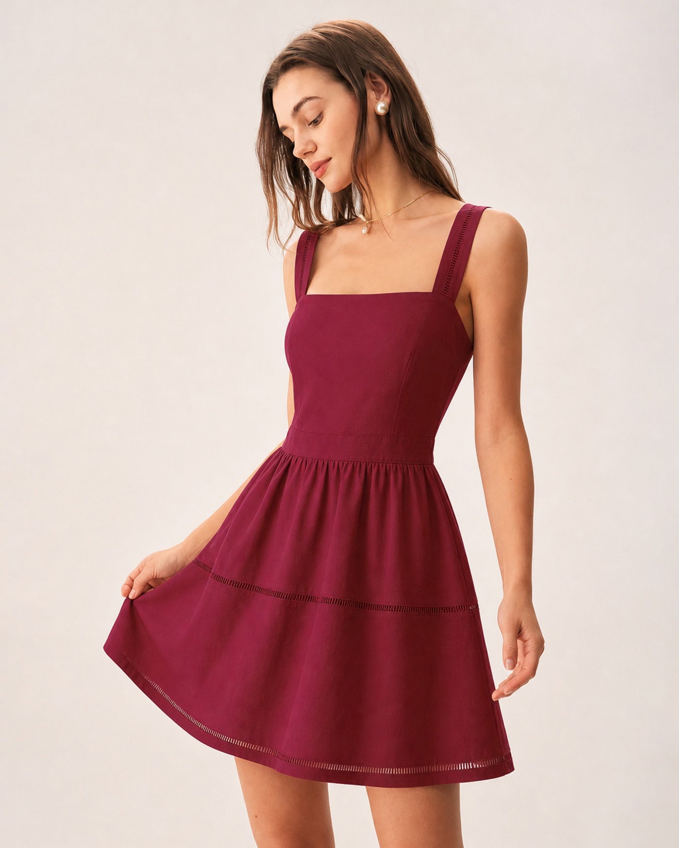 red mini dress square neck Red Mini Dress
