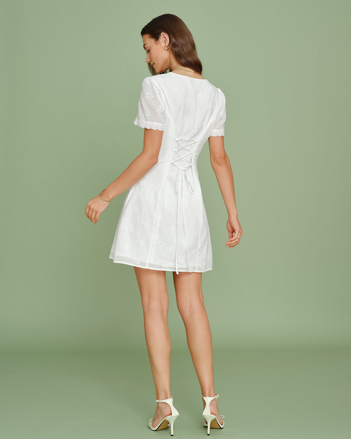 White V Neck Embroidery Lace Mini Dress & Reviews - White - Dresses