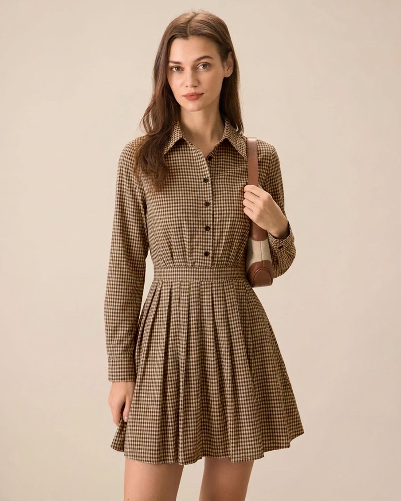 Brown Plaid Pleated Mini Dress & Reviews - Brown - Dresses | RIHOAS Brown Plaid Pleated Mini Dress & Reviews - Brown - Dresses | RIHOAS