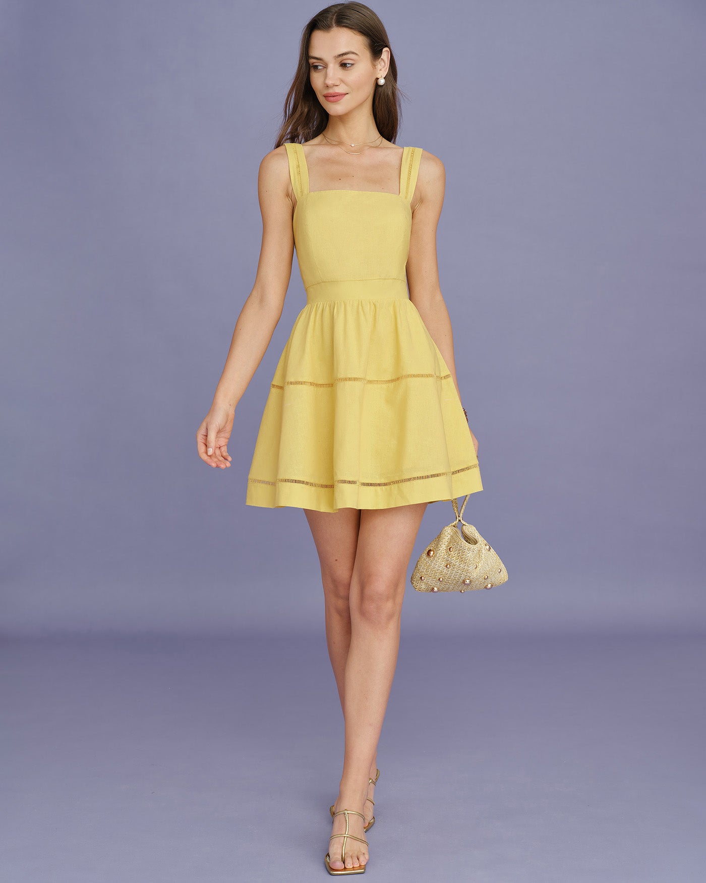 Rihoas Cotton Fit and Flare Mini Dress | Shirred Square Neck Cut Out for Cute Summer, Vacation&Beach, Yellow / XS Rihoas Cotton Fit and Flare Mini Dress | Shirred Square Neck Cut Out for Cute Summer, Vacation&Beach, Yellow / XS