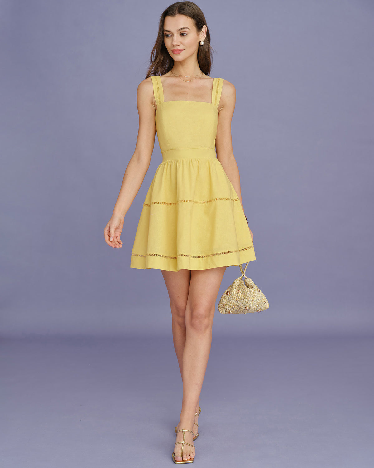 yellow short dresses Rihoas Cotton Fit and Flare Mini Dress