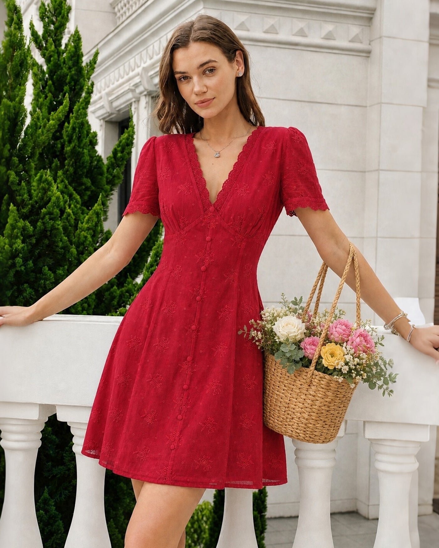Women's Woven Cotton Mini Dress Dresses - RIHOAS