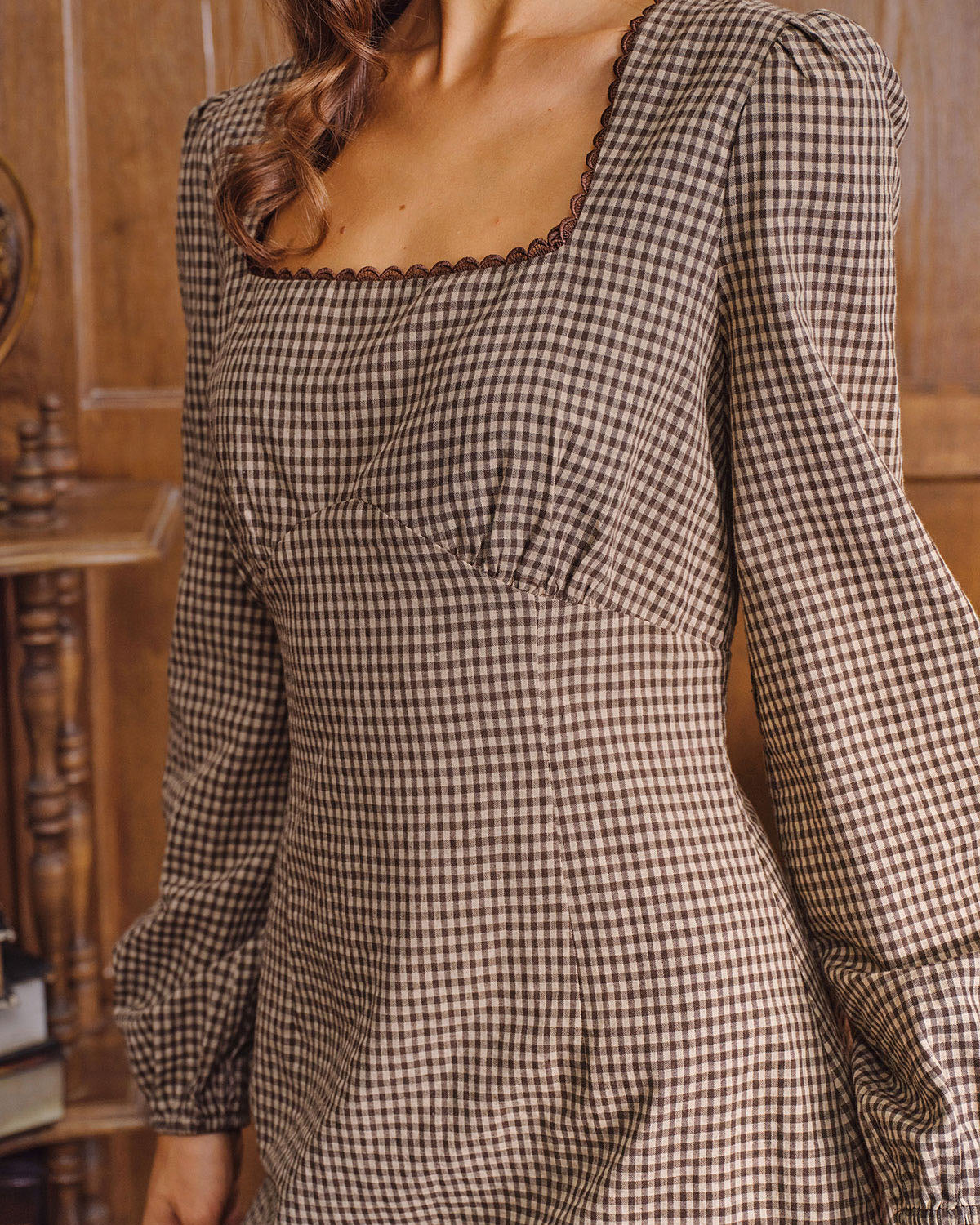 Rihoas Dark Academia Plaid Dress | Long Puff Sleeve Square Neck Mini Dress for Fall, Brown / XL Rihoas Dark Academia Plaid Dress | Long Puff Sleeve Square Neck Mini Dress for Fall, Brown / XL