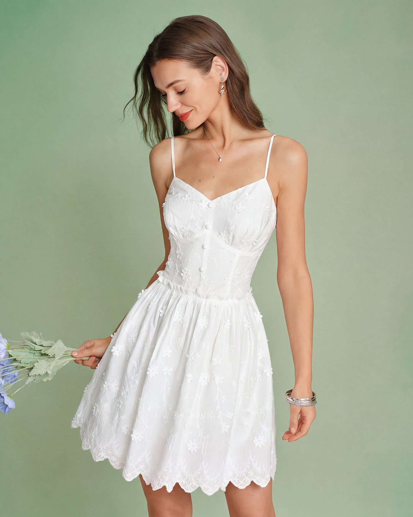 Rihoas Floral Embroidery Cotton Mini Dress