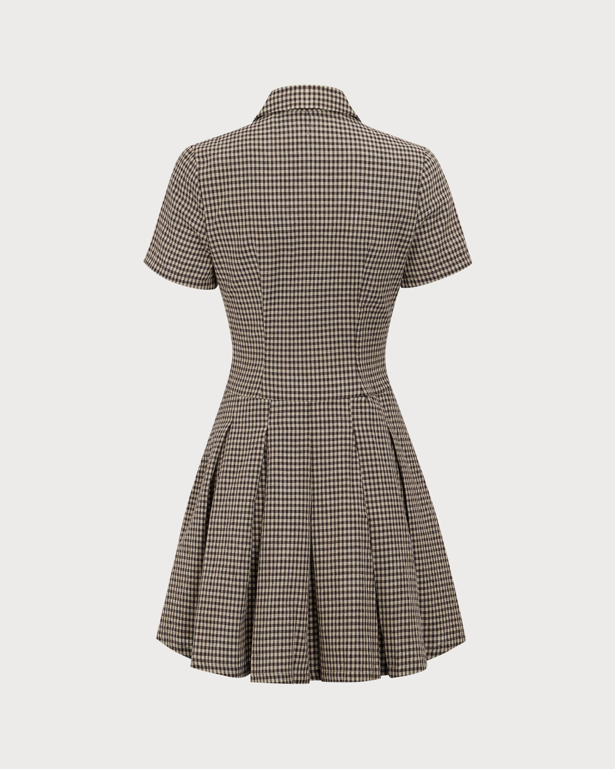 Rihoas Plaid Lapel Pleated Mini Dress for Women, Brown / M Rihoas Plaid Lapel Pleated Mini Dress for Women, Brown / M