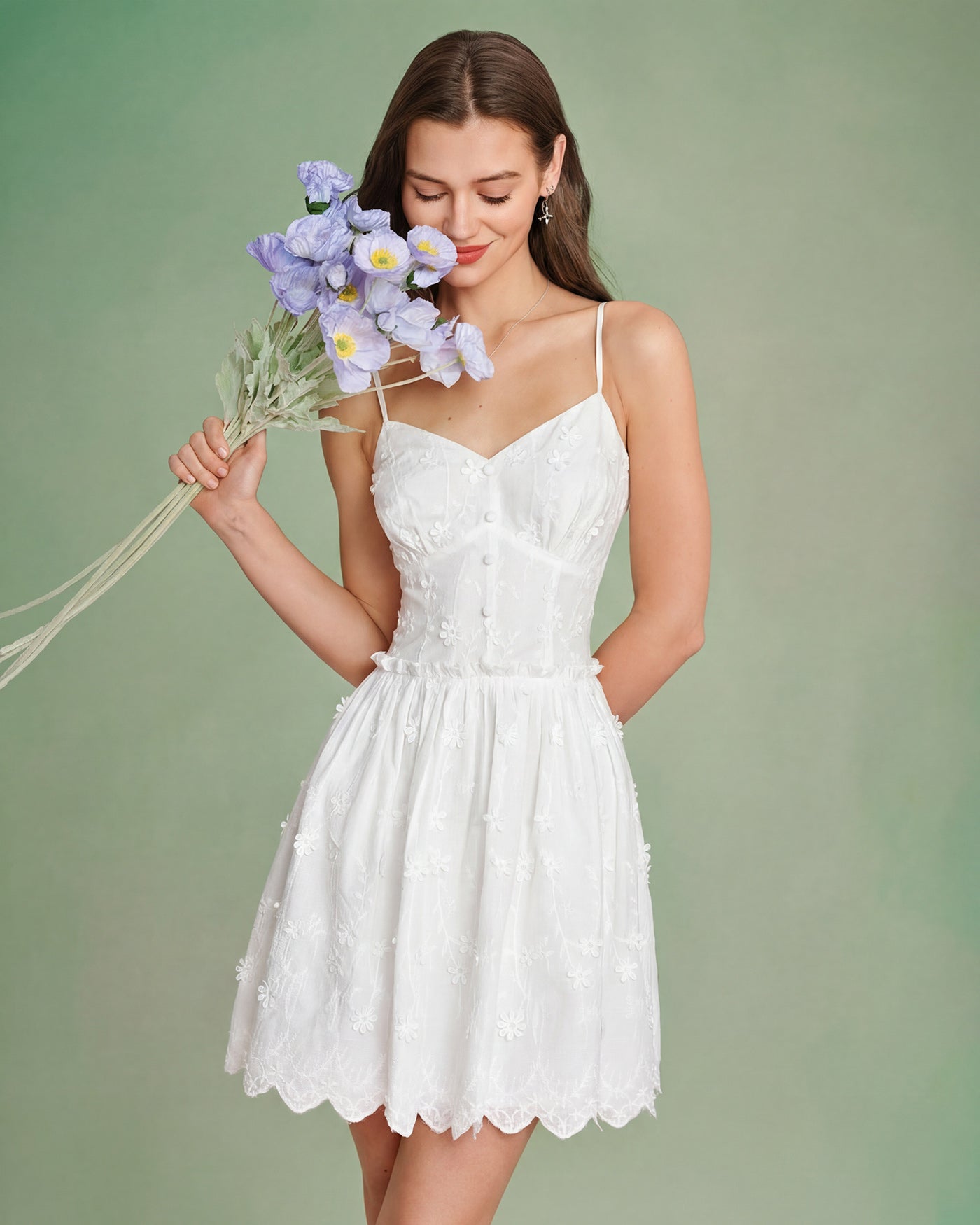 Rihoas Floral Embroidery Cotton Mini Dress