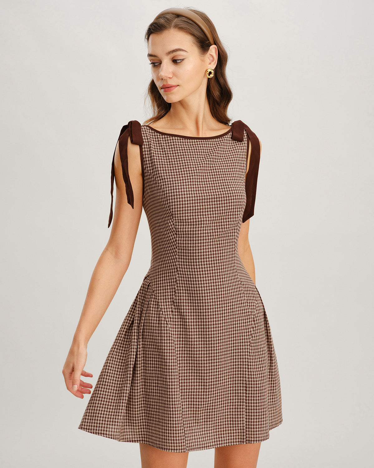 Brown Gingham Tie Strap Mini Dress & Reviews - Brown - Dresses | RIHOAS Brown Gingham Tie Strap Mini Dress & Reviews - Brown - Dresses | RIHOAS