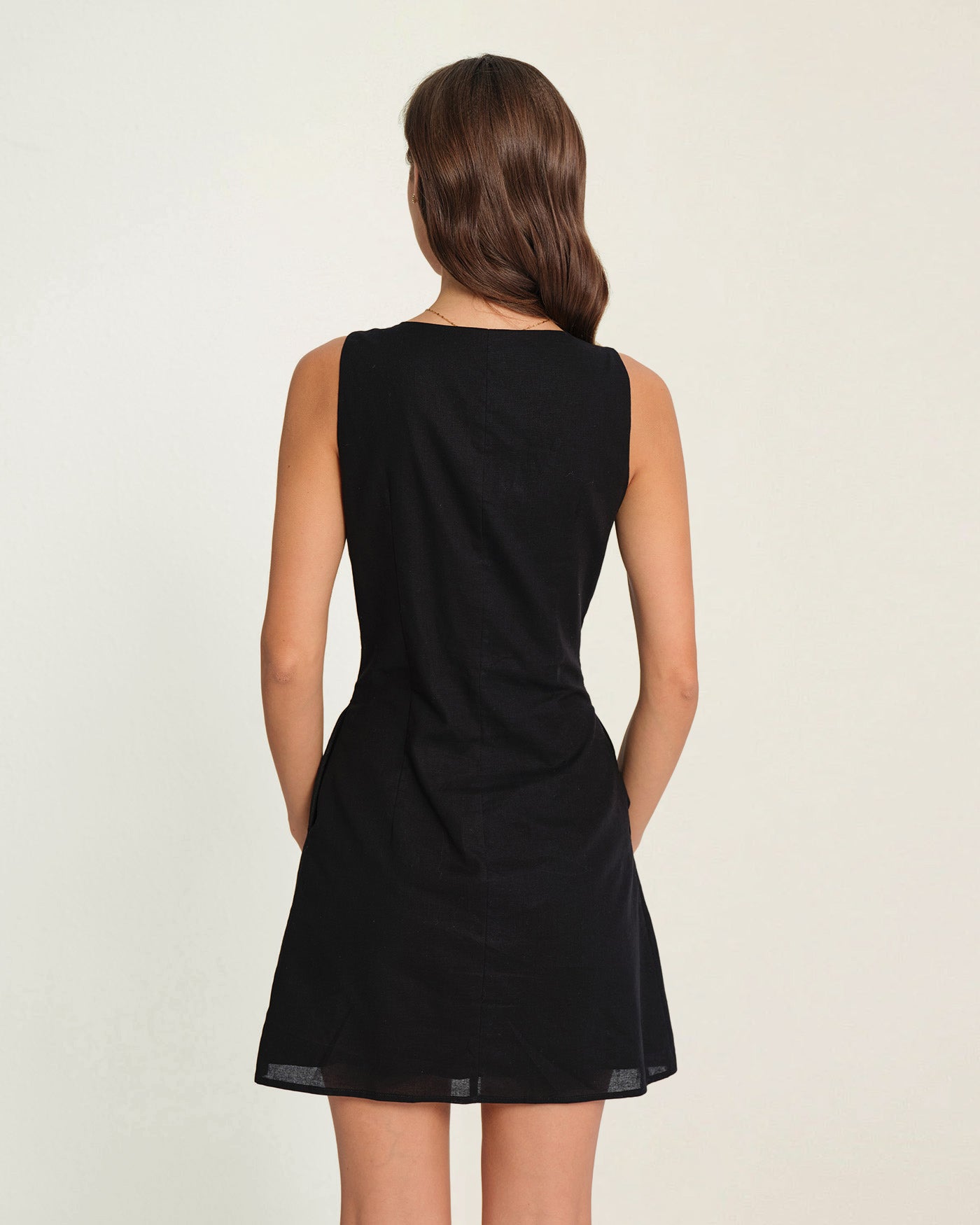 Black Button Square Neck Mini Dress & Reviews - Black - Dresses
