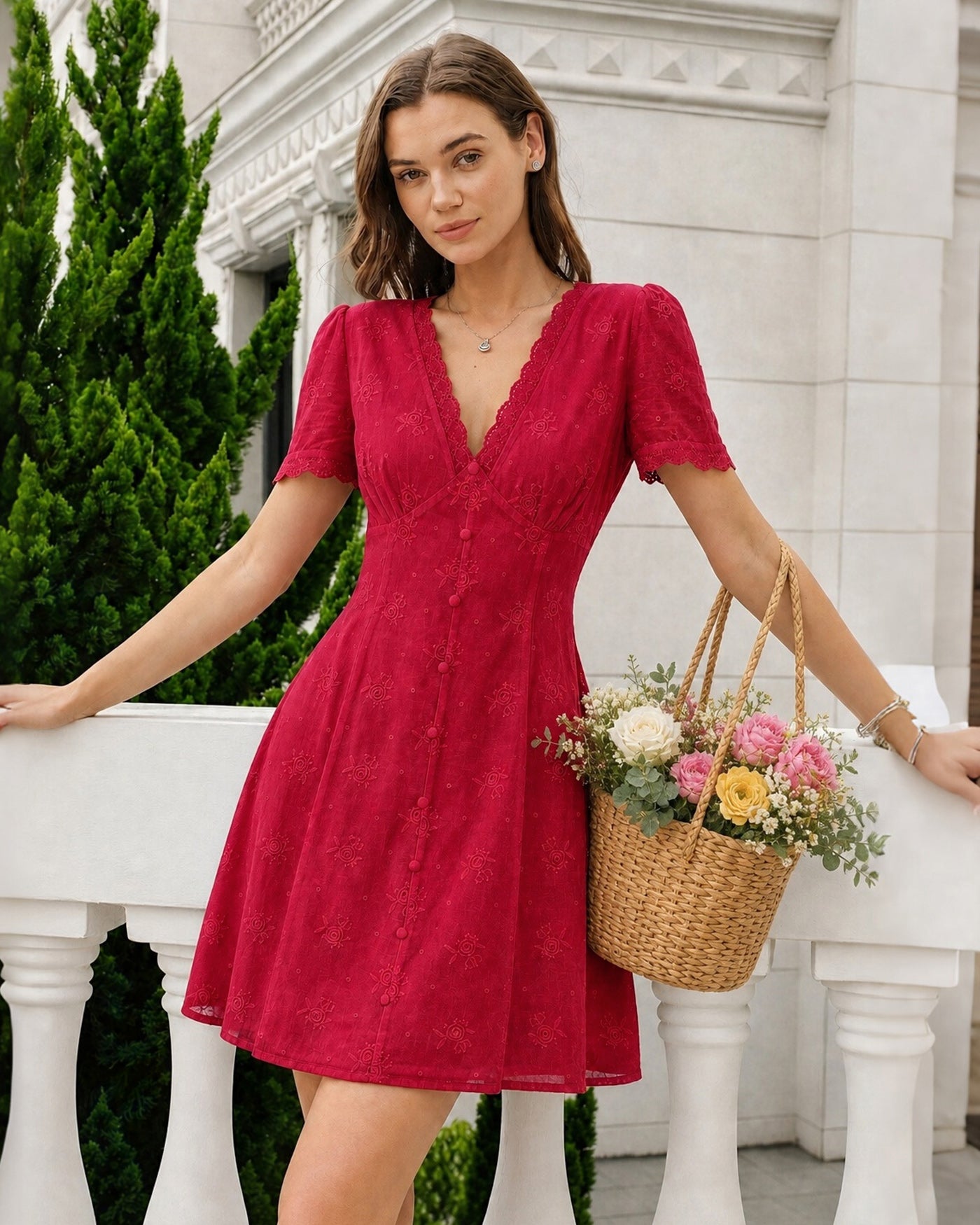 Women's Woven Cotton Mini Dress Dresses - RIHOAS