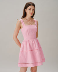 Women's Woven Cotton Mini Dress Pink Dresses - RIHOAS