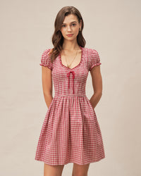 Women's Woven Cotton Mini Dress Red Dresses - RIHOAS