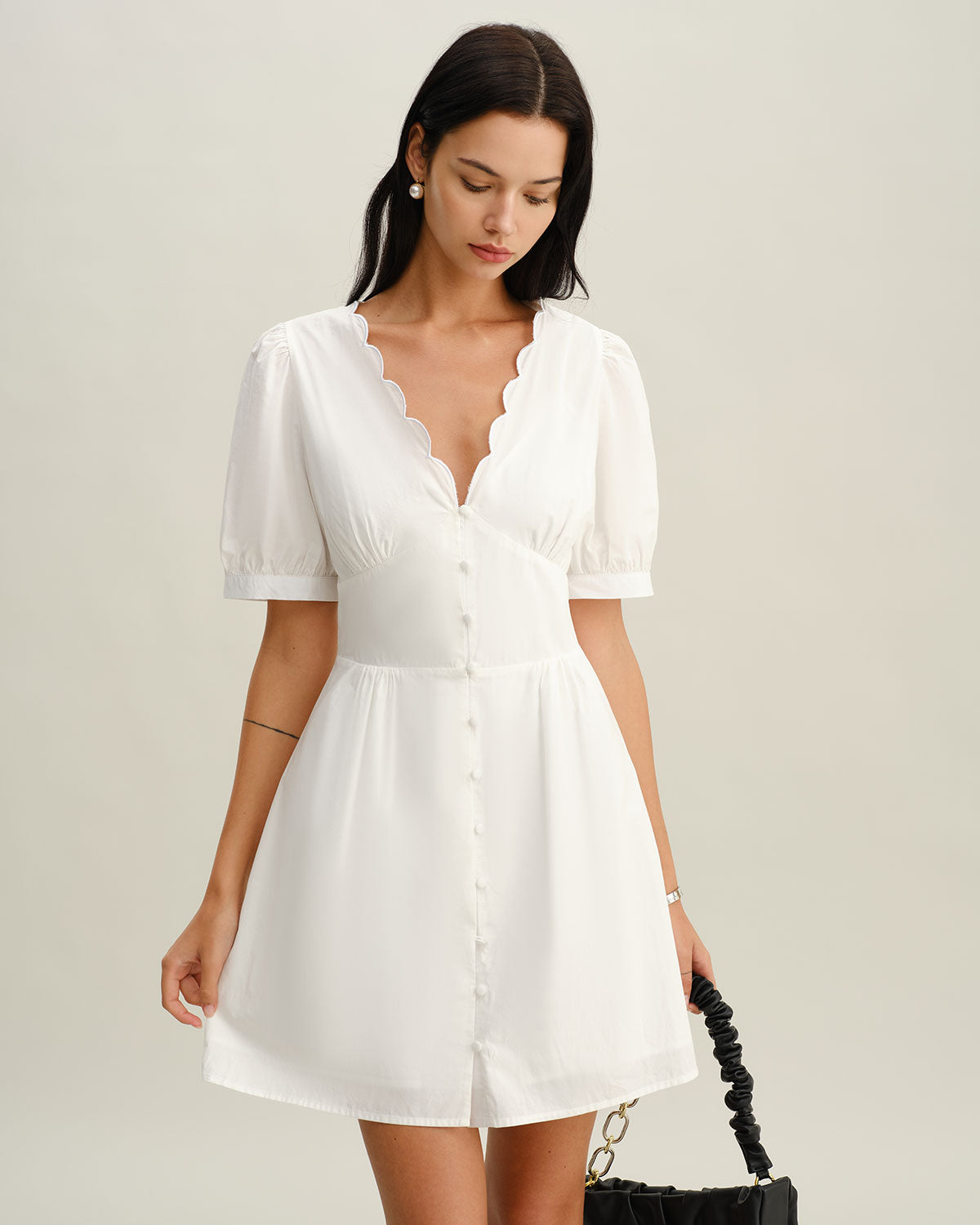 White V-Neck Ruched Mini Dress White V-Neck Ruched Mini Dress