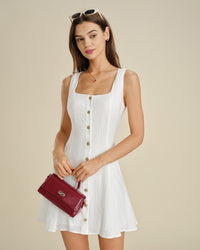 Women's Woven Cotton Mini Dress White Dresses - RIHOAS
