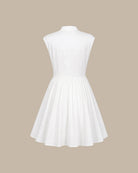White Mandarin Collar A-Line Mini Dress 02