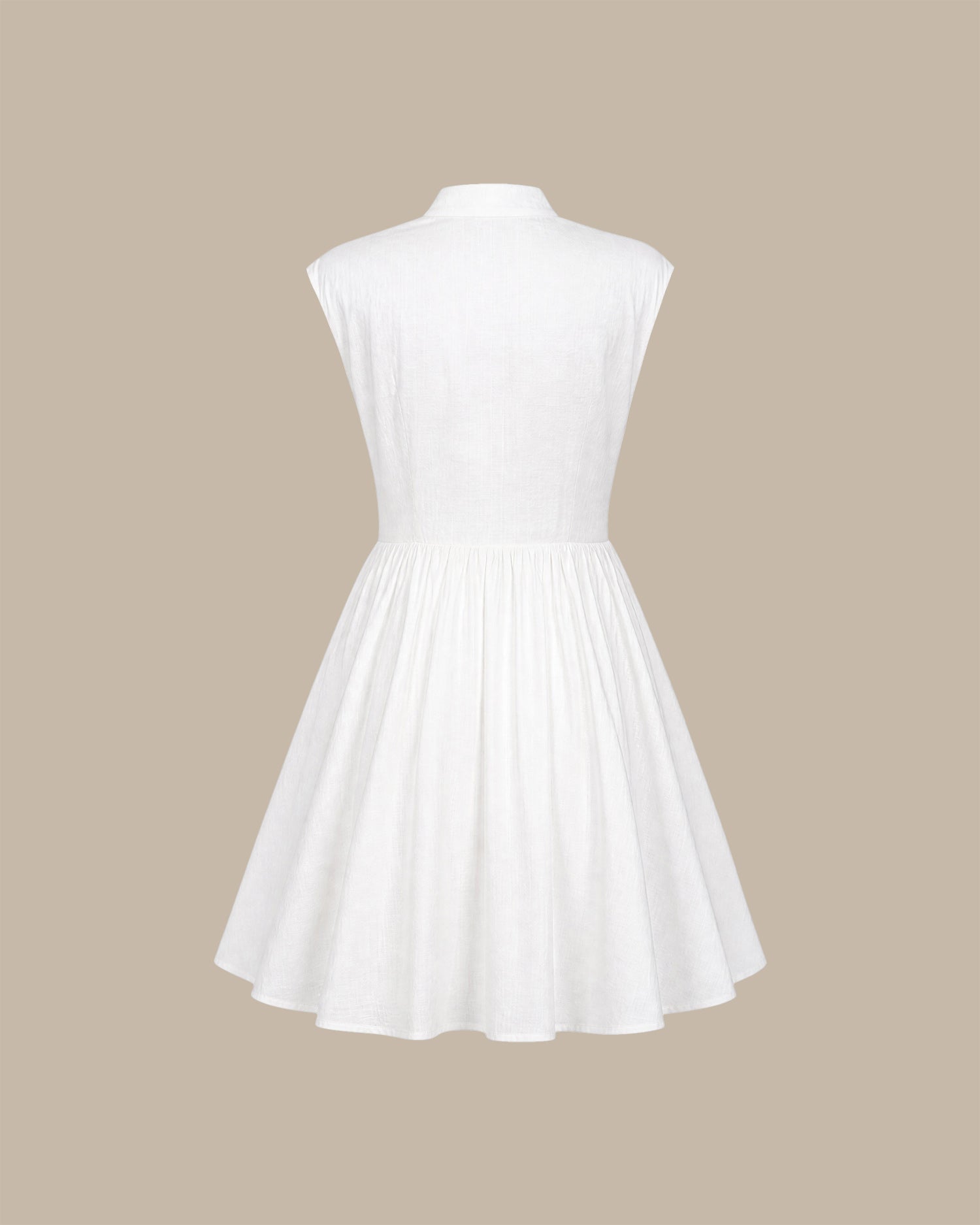 White Mandarin Collar A-Line Mini Dress 02