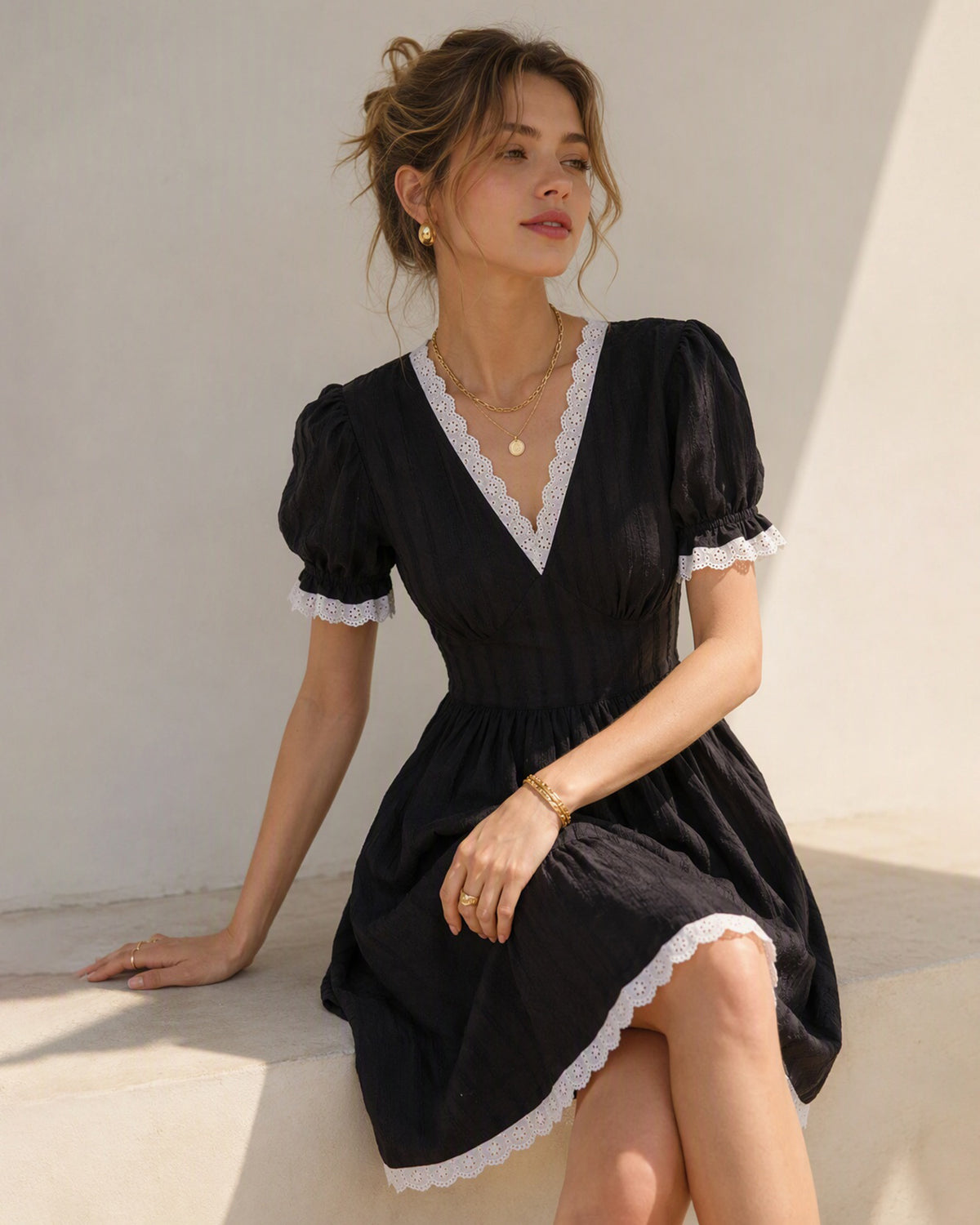 Women's Woven Cotton Mini Dresses - RIHOAS
