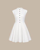 White Mandarin Collar A-Line Mini Dress 01