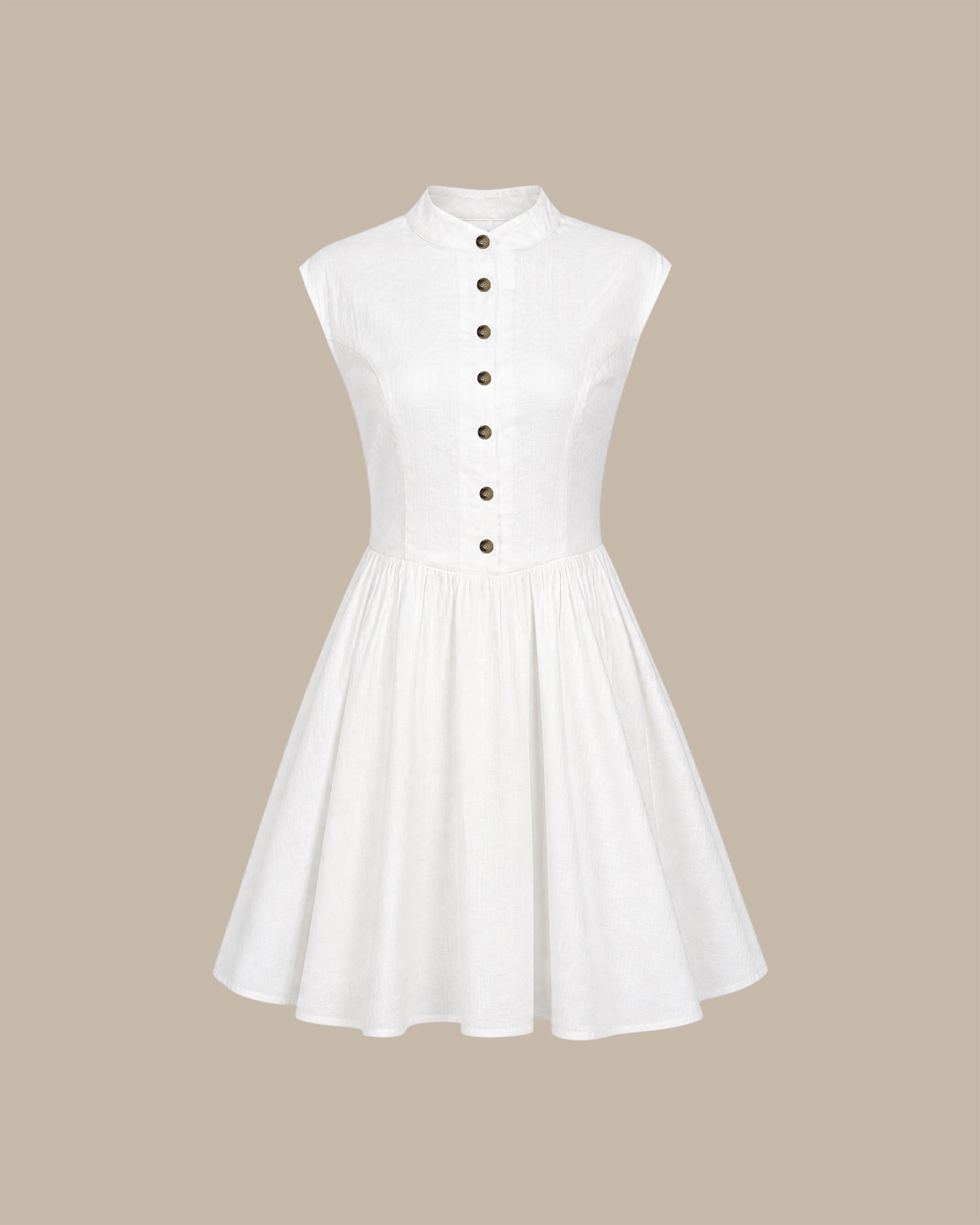 White Mandarin Collar A-Line Mini Dress 01