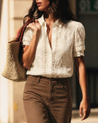 Women's Woven Cotton Shirt Apricot Tops - RIHOAS