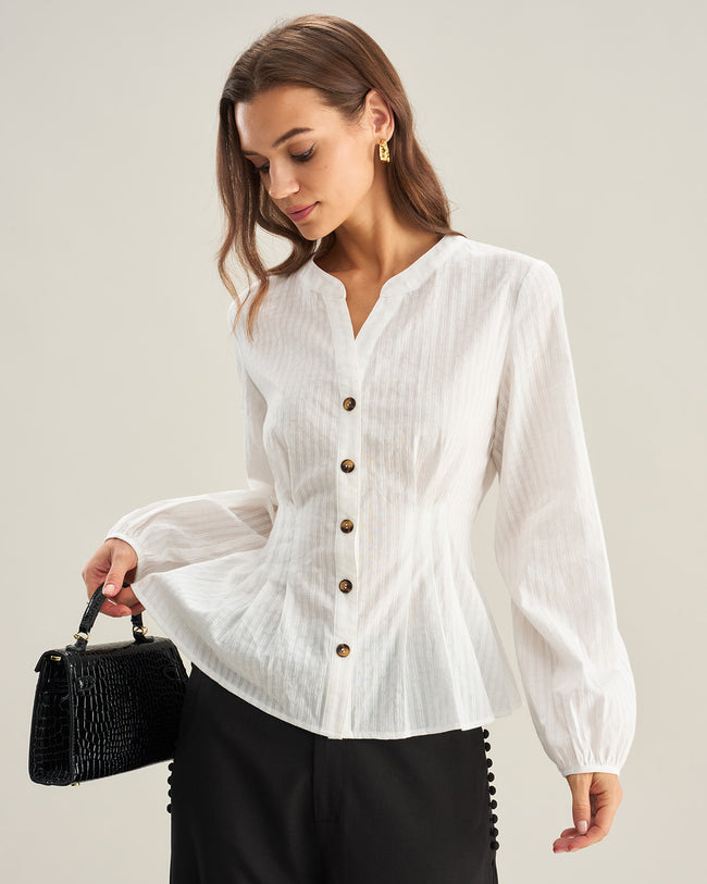 Women's Woven Cotton Shirt Beige Tops - RIHOAS