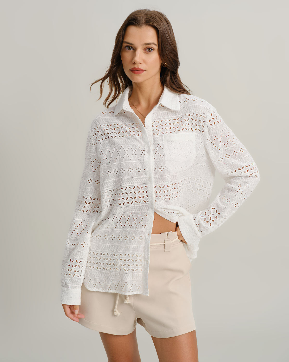 Women's Woven Cotton Shirt White Tops - RIHOAS