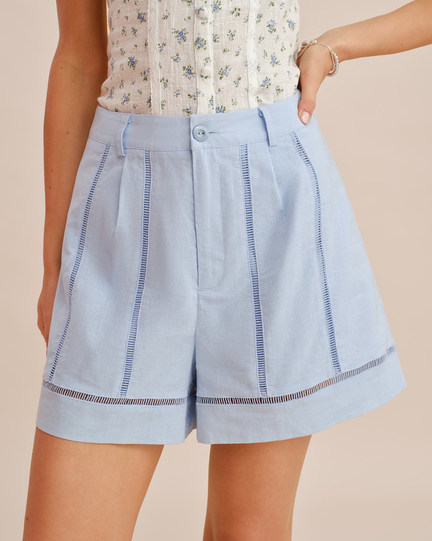 Women's Woven Cotton Shorts Blue Bottoms - RIHOAS
