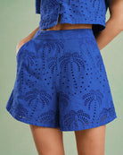 Women's Woven Cotton Shorts Blue Bottoms - RIHOAS