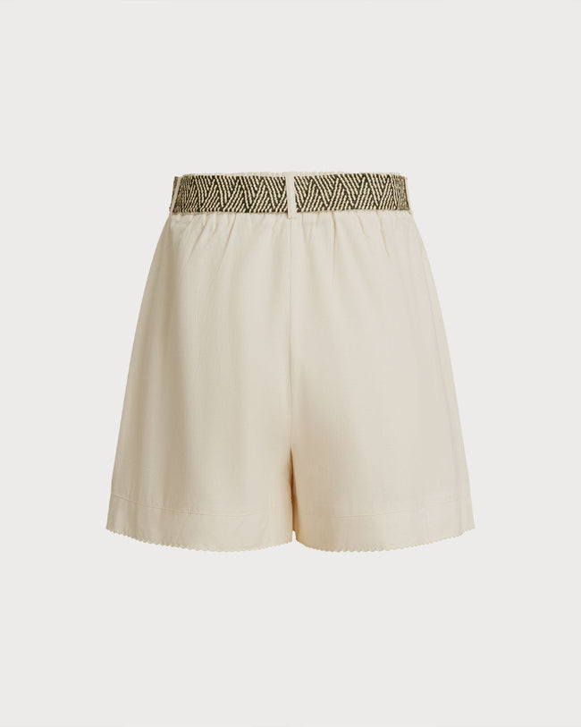Apricot Elastic Waist Belted Shorts & Reviews - Apricot