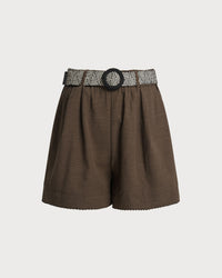 Women's woven cotton Shorts Coffee Bottoms - RIHOAS