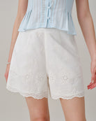 Women's Woven Cotton Shorts White Bottoms - RIHOAS