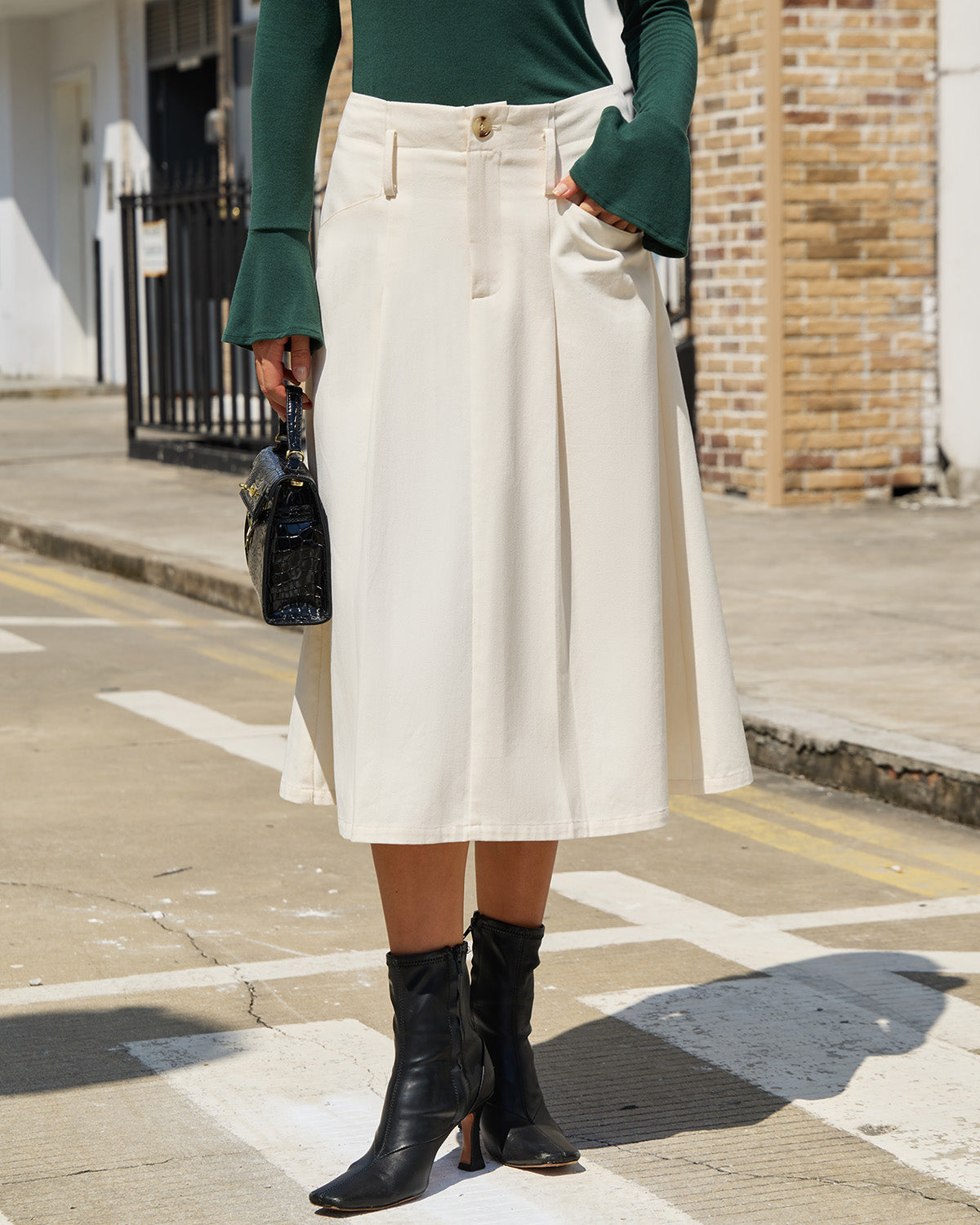 Women's Woven Cotton Skirt Beige Bottoms - RIHOAS