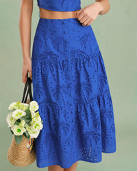 Women's Woven Cotton Skirt Blue Bottoms - RIHOAS