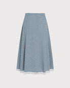 Blue Plaid Lace Pockets Midi Skirt - RIHOAS - 09