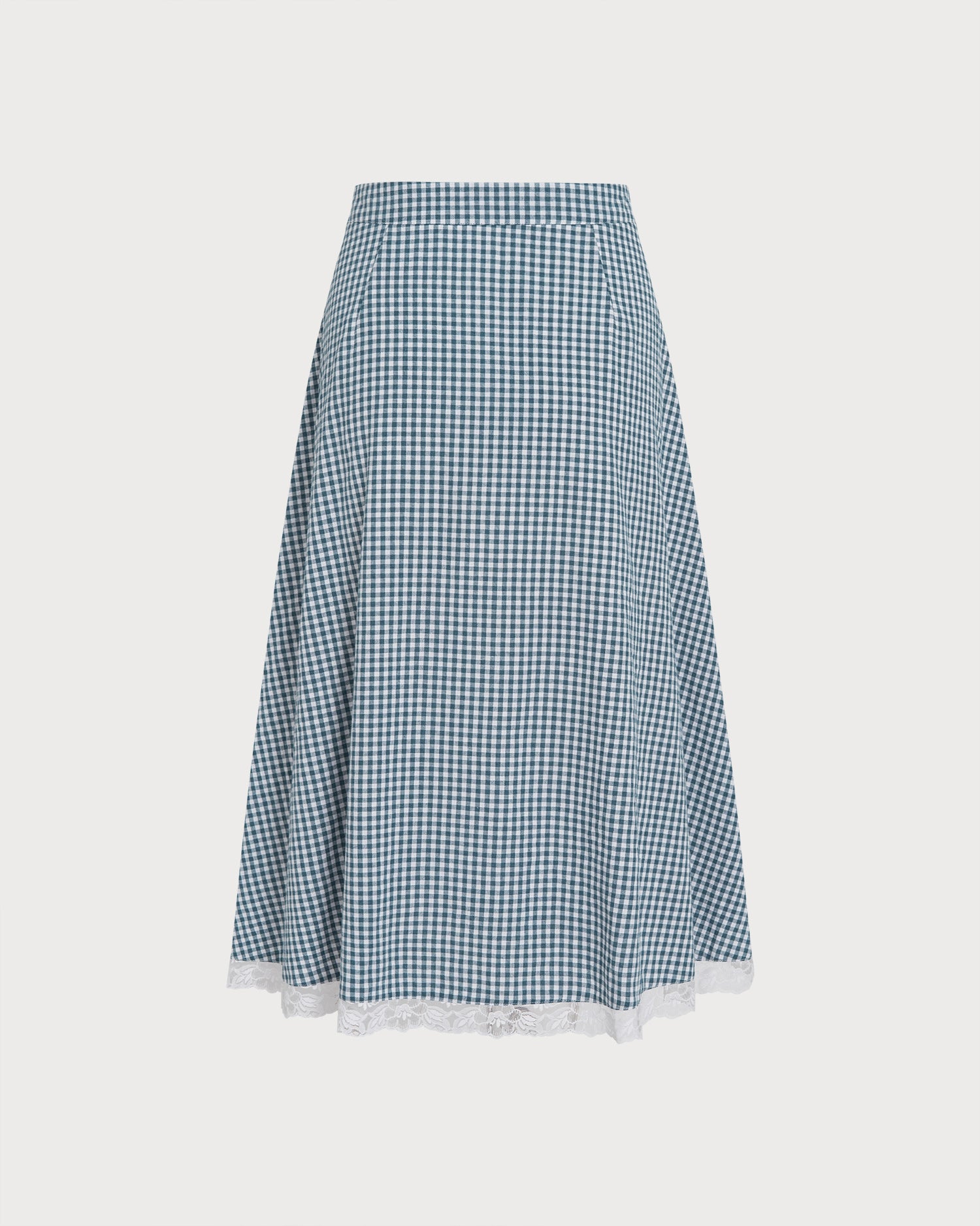 Blue Plaid Lace Pockets Midi Skirt - RIHOAS - 09