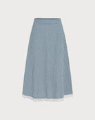 Blue Plaid Lace Pockets Midi Skirt - RIHOAS - 08