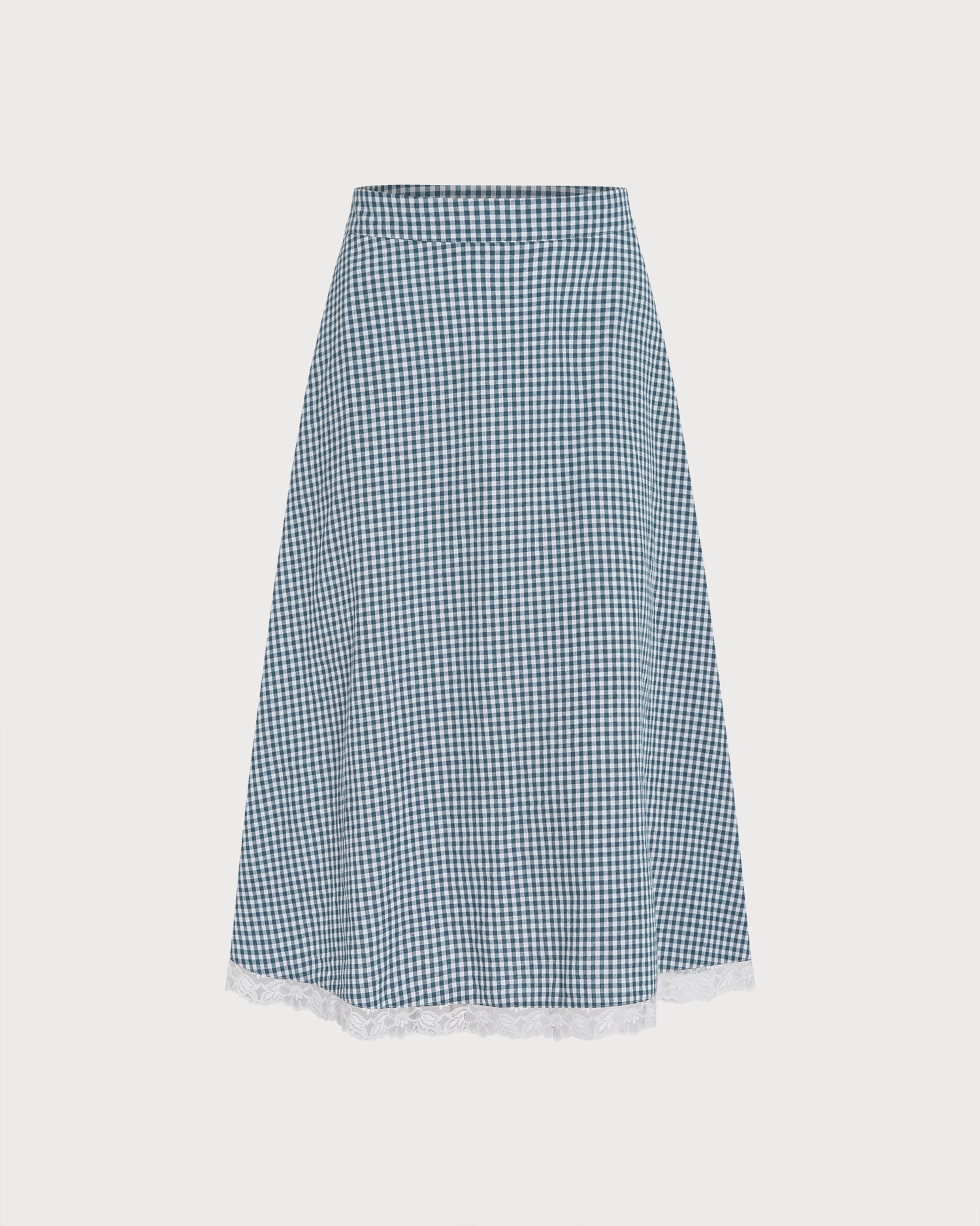 Blue Plaid Lace Pockets Midi Skirt - RIHOAS - 08