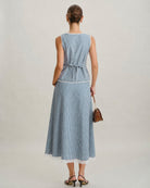Blue Plaid Lace Pockets Midi Skirt - RIHOAS - 04