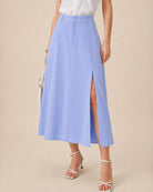 Women's Woven Cotton Skirts Blue Bottoms - RIHOAS