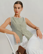 Women's Woven Cotton Tank Top Light Green Tops - RIHOAS